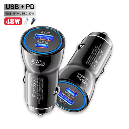 Fast Charging 2 Port USB Type C Vehicle 48W USB Car Charger for Phone 14 15 16 17 Pro Max Tablet