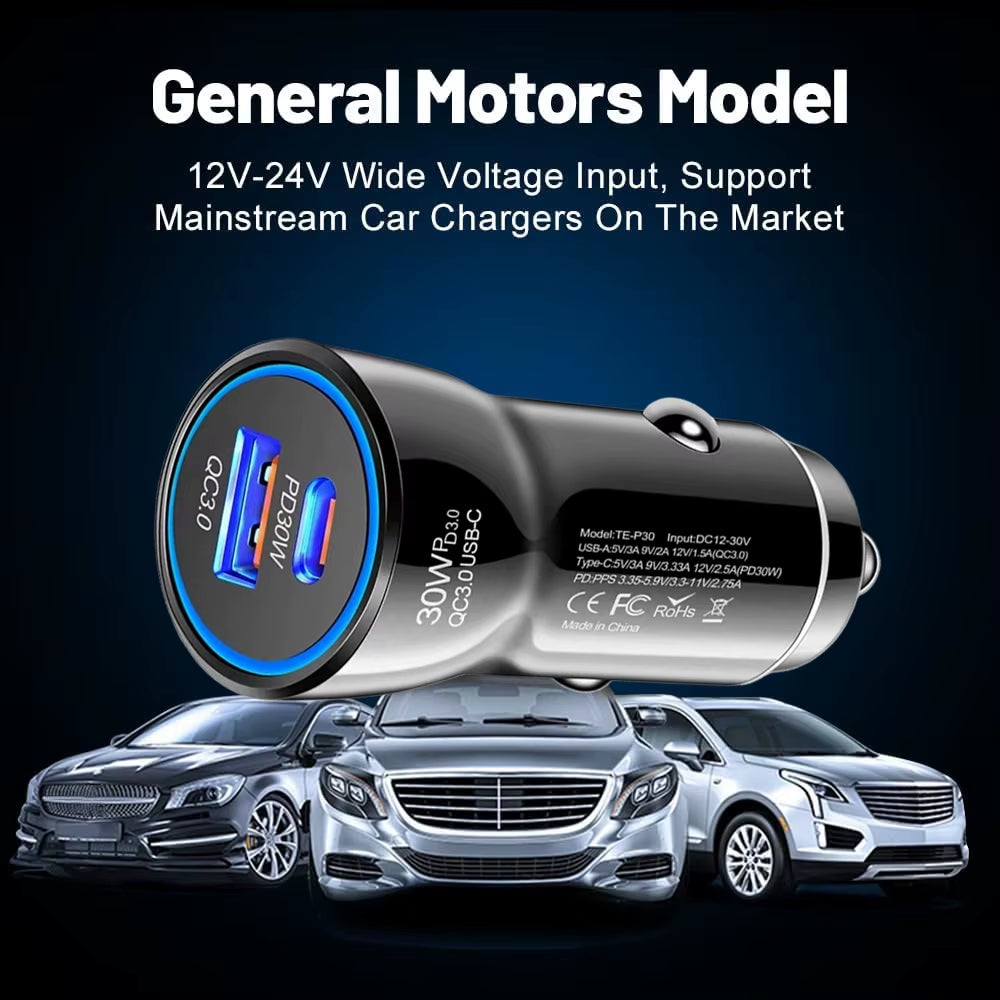 Fast Charging 2 Port USB Type C Vehicle 48W USB Car Charger for Phone 14 15 16 17 Pro Max Tablet