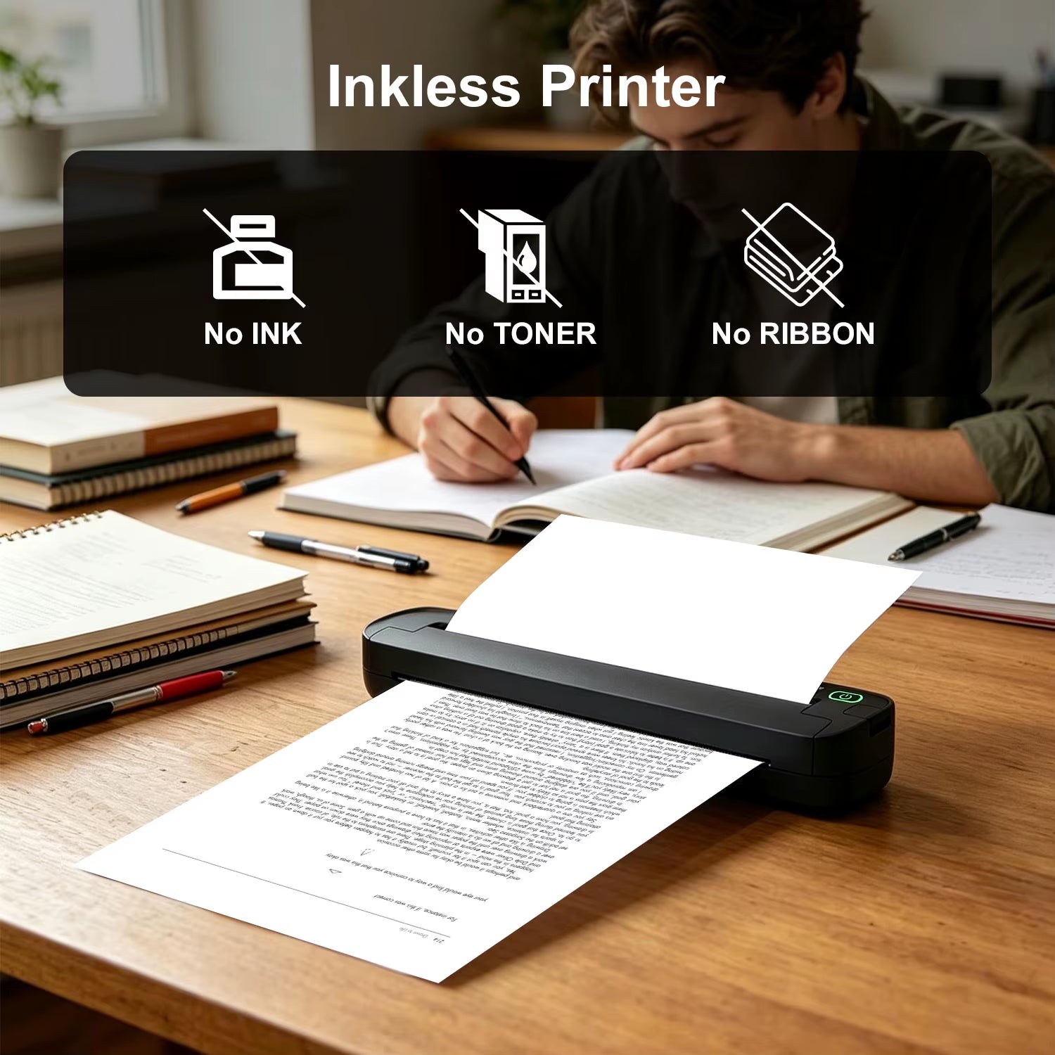 Manufacturer A4 Mini Pocket Thermal Printer Black and White Wireless Handheld Inkless Document Printer for Home or Office