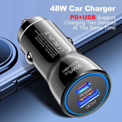 Fast Charging 2 Port USB Type C Vehicle 48W USB Car Charger for Phone 14 15 16 17 Pro Max Tablet
