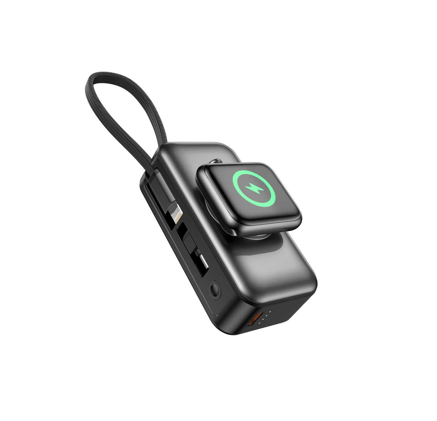 3 in 1 Mini Wireless Power Bank 5000Mah Built-In USB C Cable with Foldable Connector Kickstand for Phone