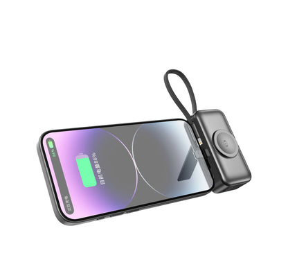 3 in 1 Mini Wireless Power Bank 5000Mah Built-In USB C Cable with Foldable Connector Kickstand for Phone