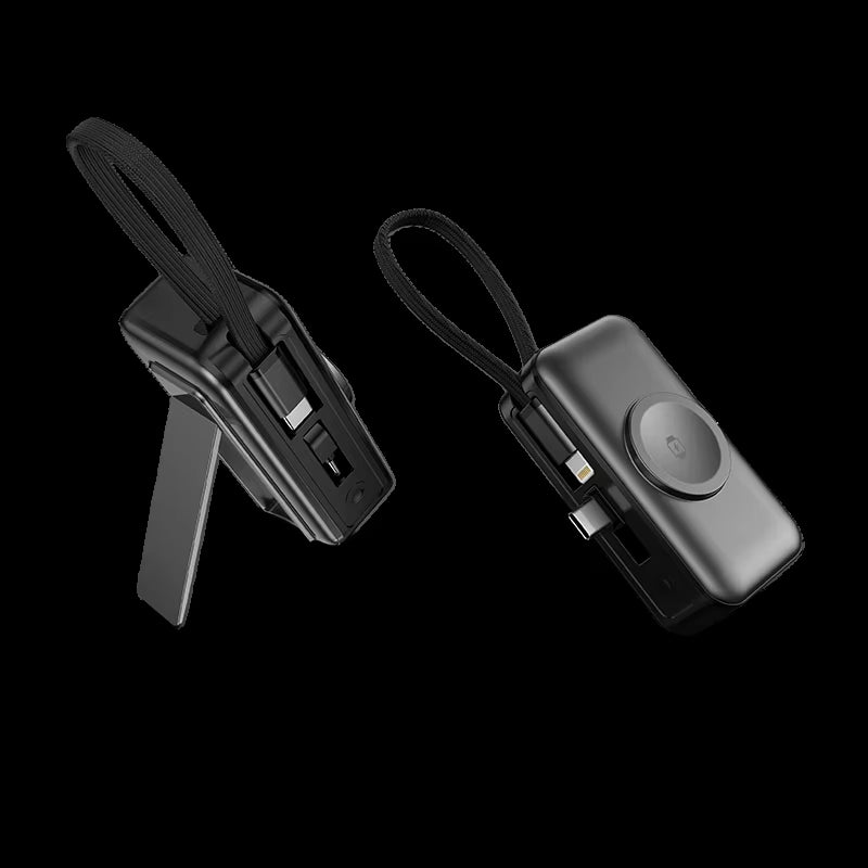 3 in 1 Mini Wireless Power Bank 5000Mah Built-In USB C Cable with Foldable Connector Kickstand for Phone