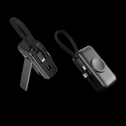 3 in 1 Mini Wireless Power Bank 5000Mah Built-In USB C Cable with Foldable Connector Kickstand for Phone