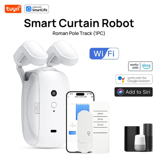 Tuya Smart Wifi Curtain Robot, Intelligent 3-In-1 Control Tuya App/Remote/Voice Control（Alexa Google Siri） for Roman Rod Track
