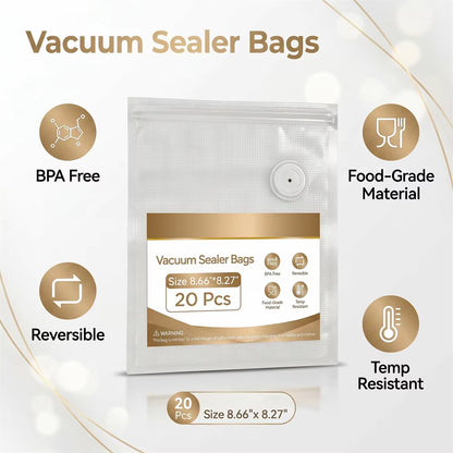Custom Logo Reusable Vacuum Sealer Bags Bpa-Free Embossed Food Storage Zipper Bag with Air Valve Wholesale Factory OEM 20 Pcs