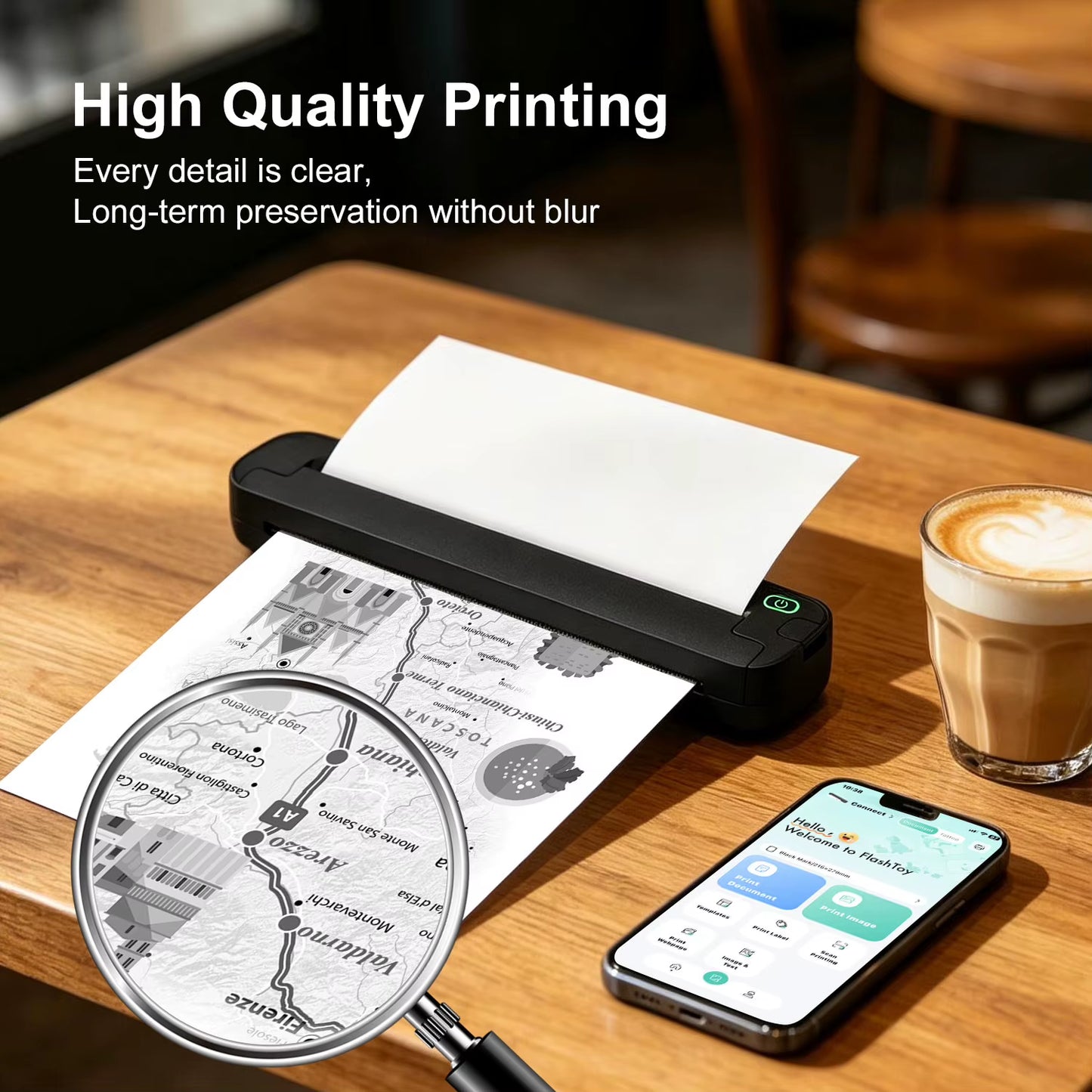 Manufacturer A4 Mini Pocket Thermal Printer Black and White Wireless Handheld Inkless Document Printer for Home or Office