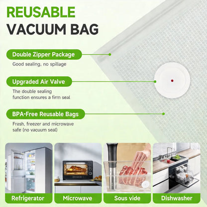 Custom Logo Reusable Vacuum Sealer Bags Bpa-Free Embossed Food Storage Zipper Bag with Air Valve Wholesale Factory OEM 20 Pcs