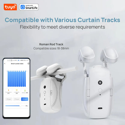 Tuya Smart Wifi Curtain Robot, Intelligent 3-In-1 Control Tuya App/Remote/Voice Control（Alexa Google Siri） for Roman Rod Track