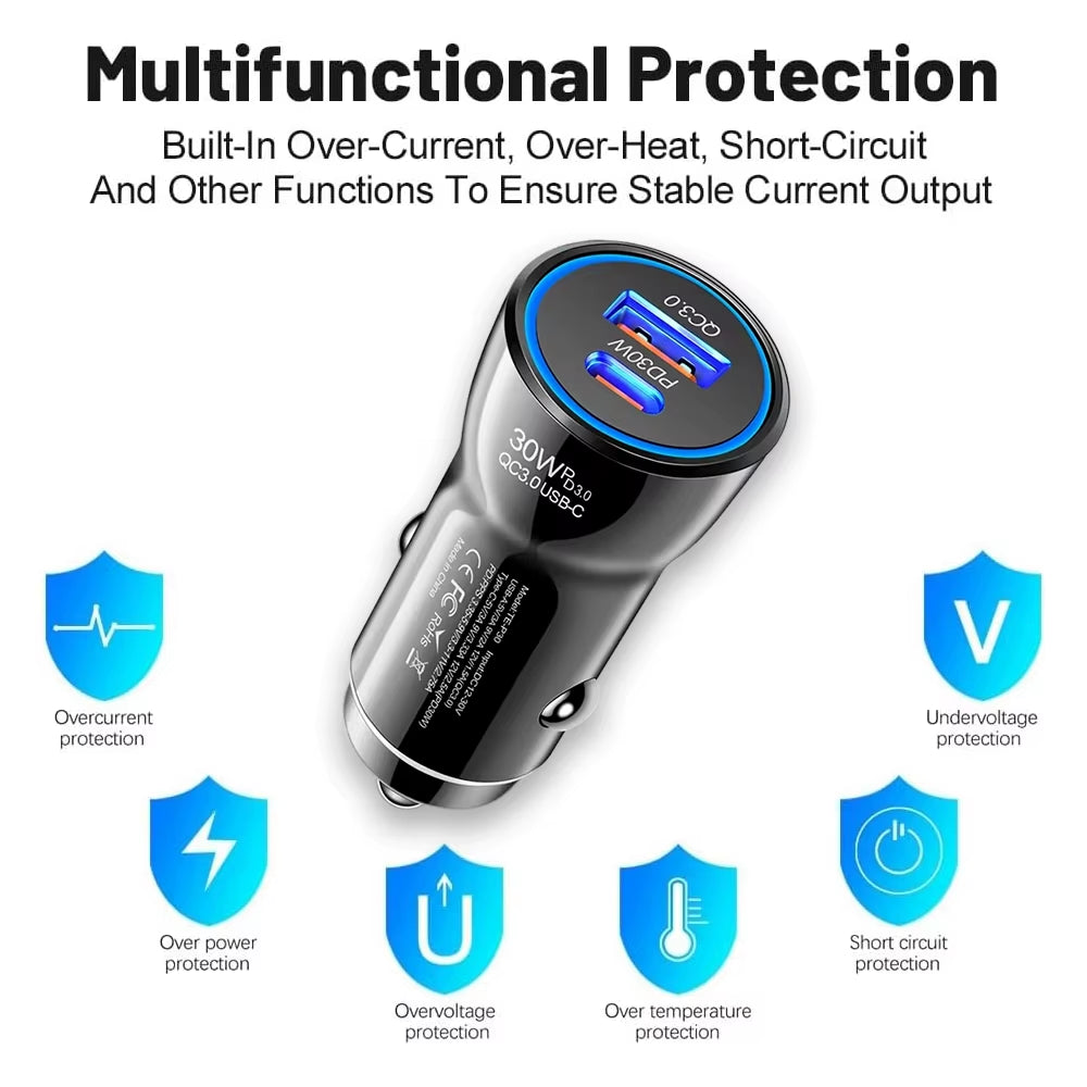 Fast Charging 2 Port USB Type C Vehicle 48W USB Car Charger for Phone 14 15 16 17 Pro Max Tablet